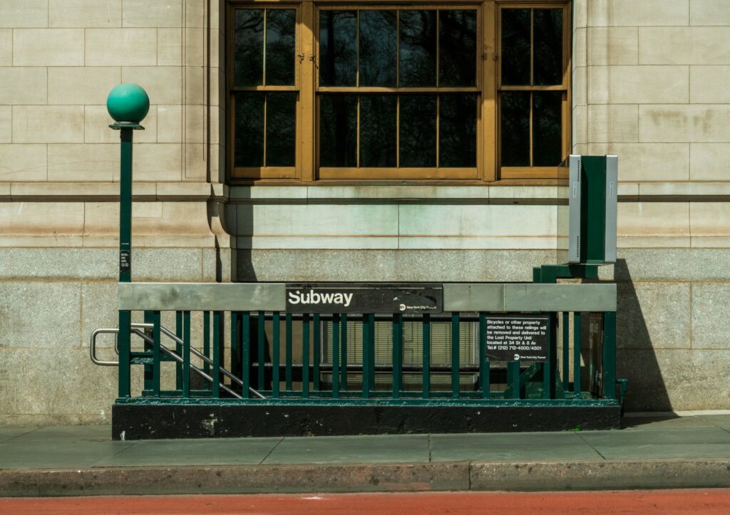 Subway station entrance on a New York City street