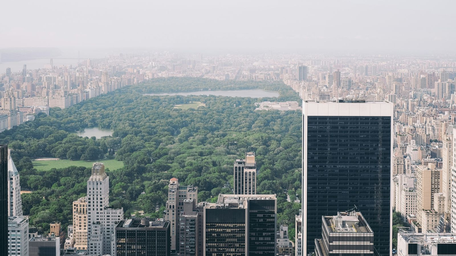 Aerial view of Manhattan and Central Park, New York City — green space amid the skyscrapers