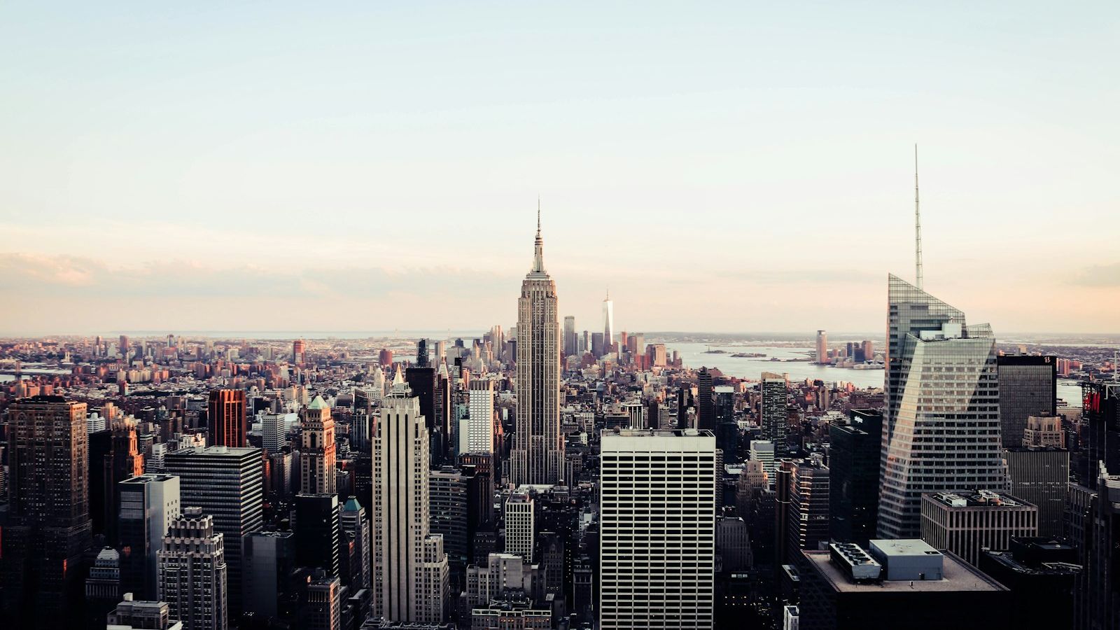 Manhattan skyline viewed from the Top of the Rock observation deck at Rockefeller Center, New York City