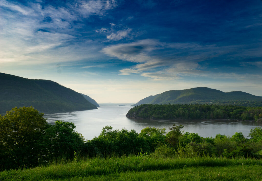 The Hudson River seen from Trophy Point at West Point on a sunny day