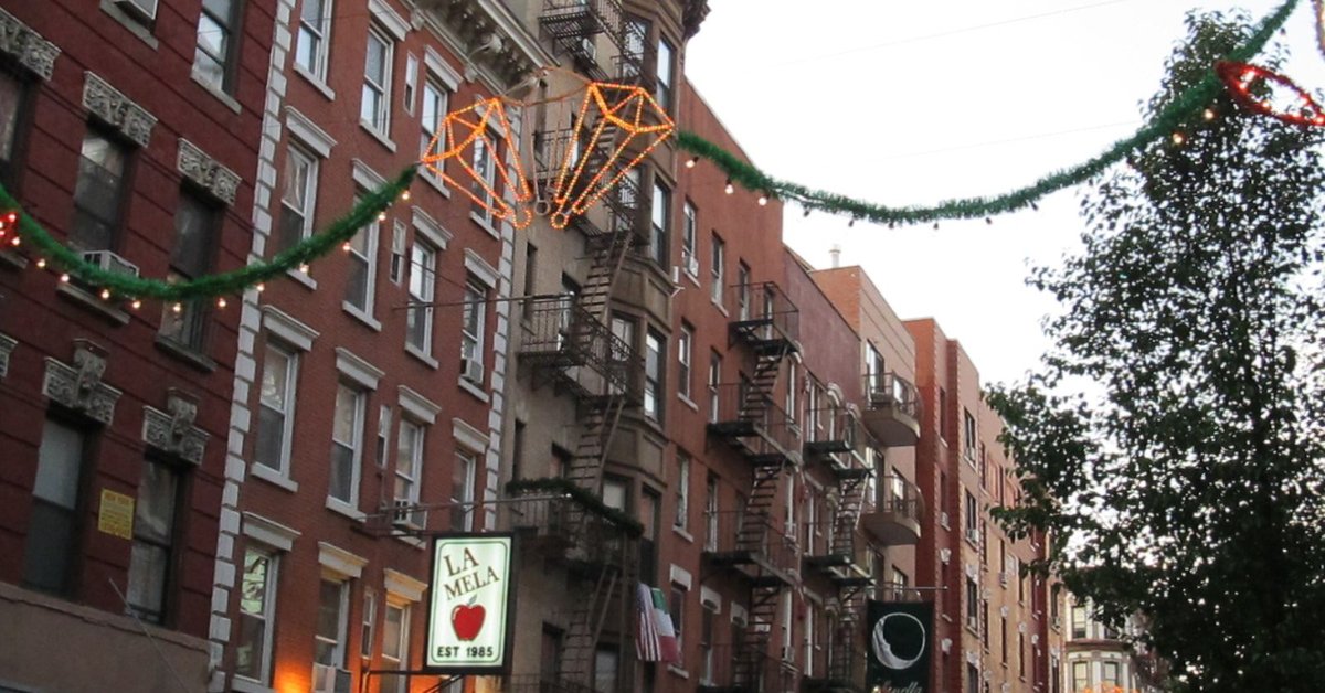 Mulberry Street in Little Italy, Manhattan — the heart of New York's Italian-American heritage neighbourhood