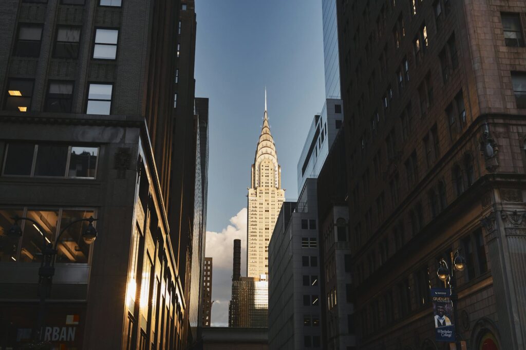 The stainless-steel crown and spire of the Chrysler Building, New York City
