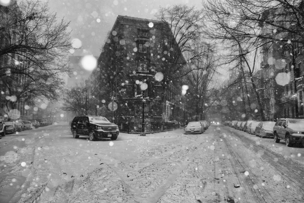 Snow-covered street in New York's East Village