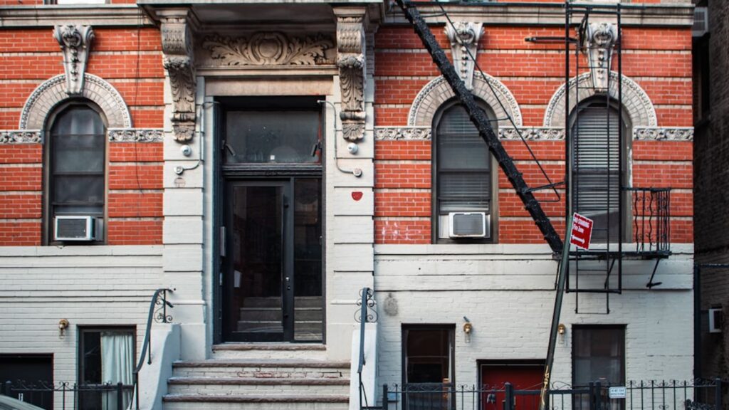 Classic red brick residential building on a Brooklyn New York street
