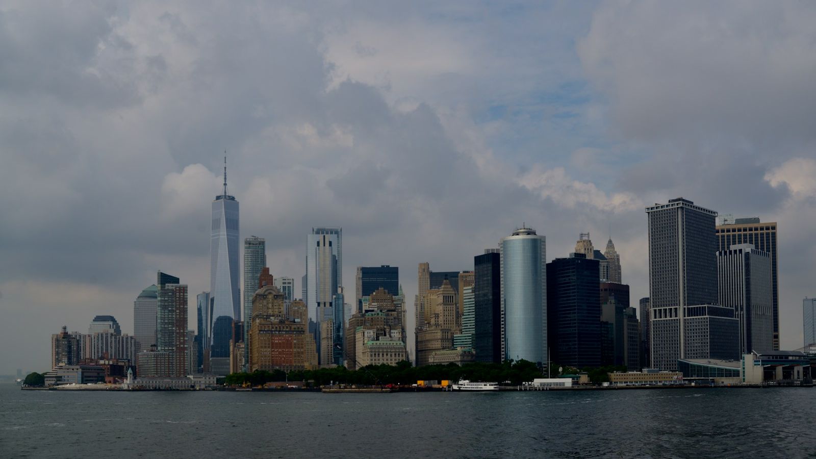 Manhattan skyline as seen from the Staten Island Ferry crossing New York Harbour