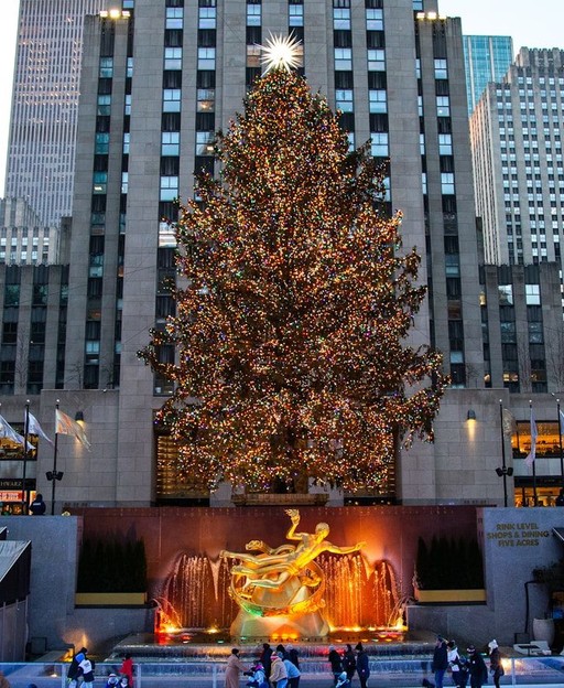 Rockefeller Center plaza and art deco buildings in Midtown Manhattan New York City