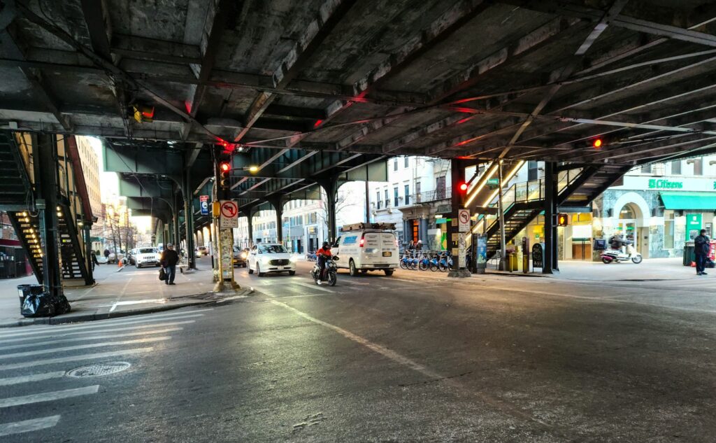 Elevated N and W subway line over 31st Street at Broadway in Astoria, Queens