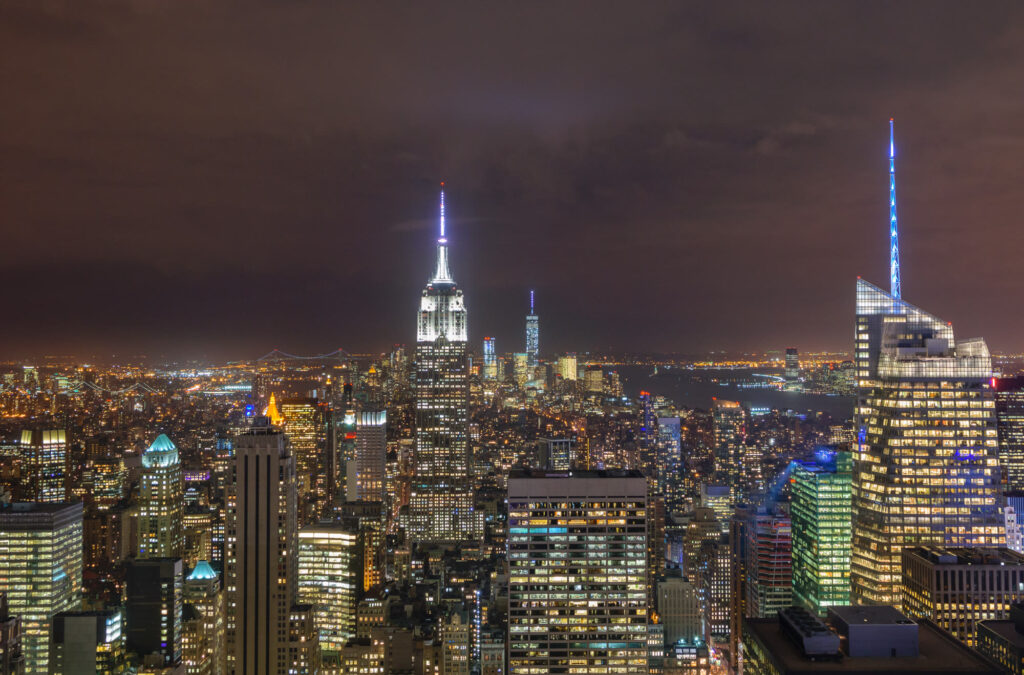 Night view of Midtown Manhattan and the Empire State Building from Top of the Rock