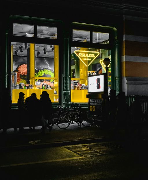 A luxury boutique storefront in SoHo, New York City, showcasing the world-class shopping experience in Manhattan