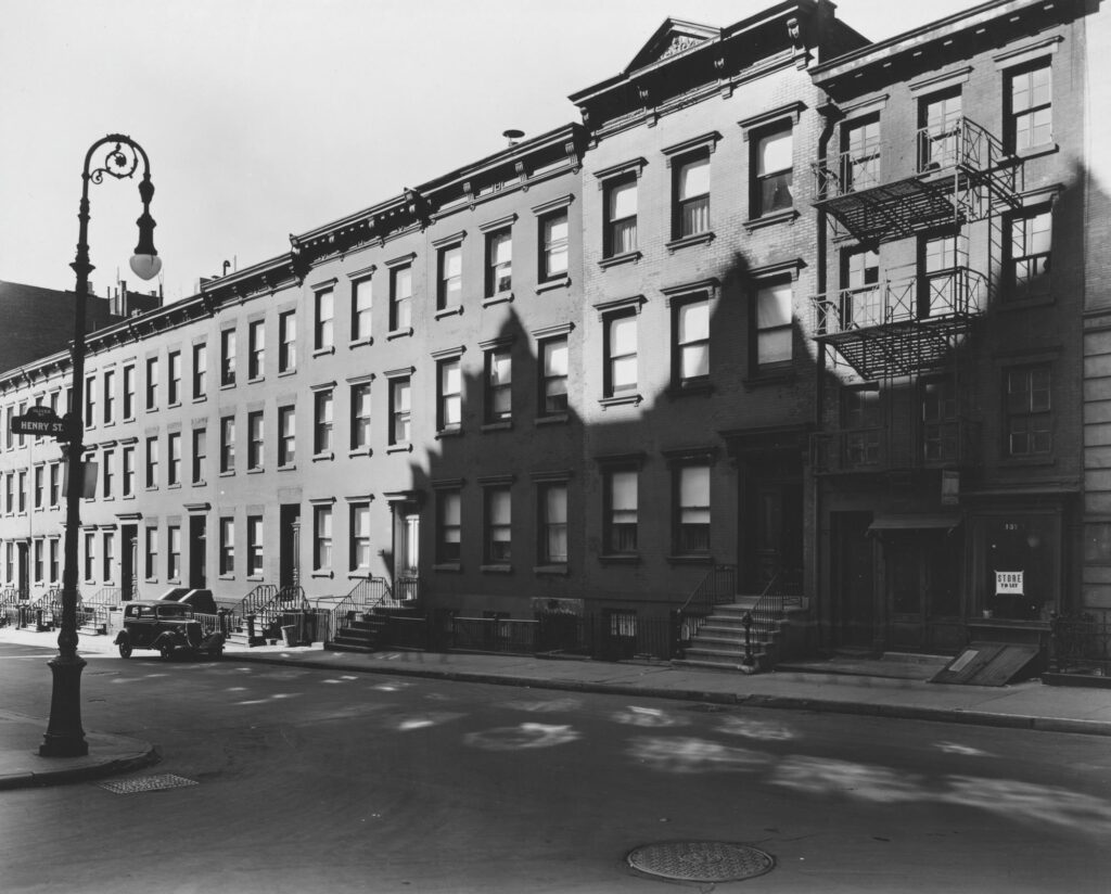 A historic street of tenement buildings in the Lower East Side of Manhattan