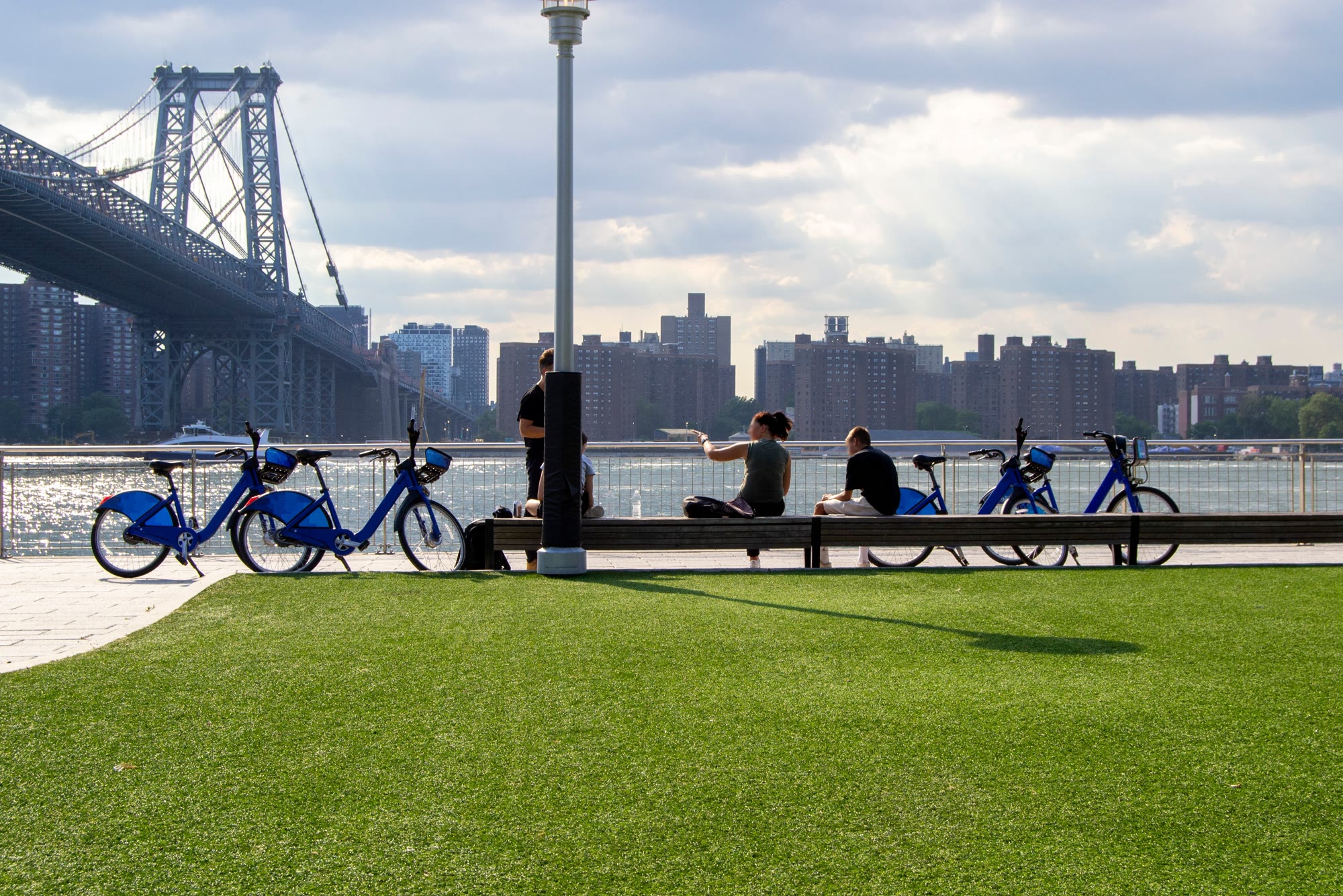Williamsburg waterfront on the East River with the Manhattan skyline