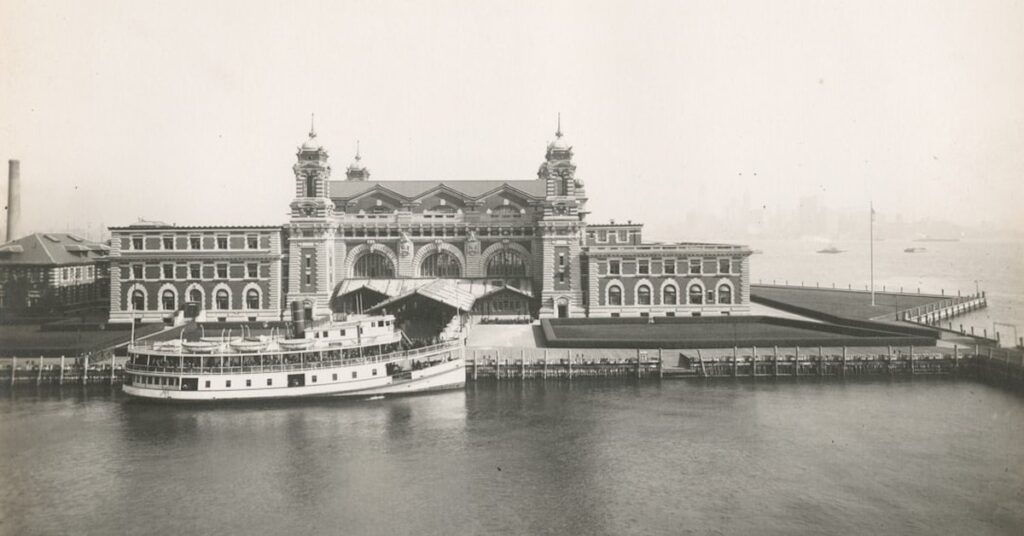 Front facade of the Ellis Island Immigration Station, New York